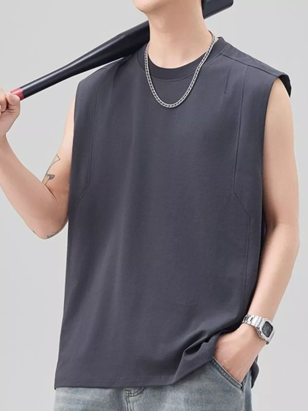 Men's Plus Size Solid Color Casual Tank Top, image 2
