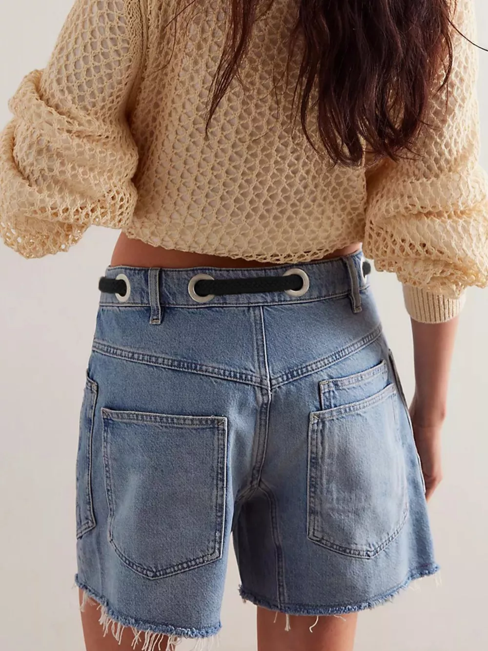 Drawstring Raw Hem Denim Shorts, image 15
