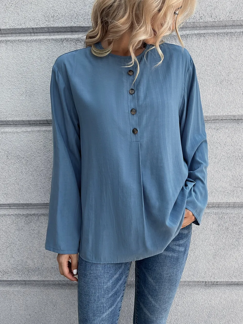 Half Button Long Sleeve Blouse, image 3