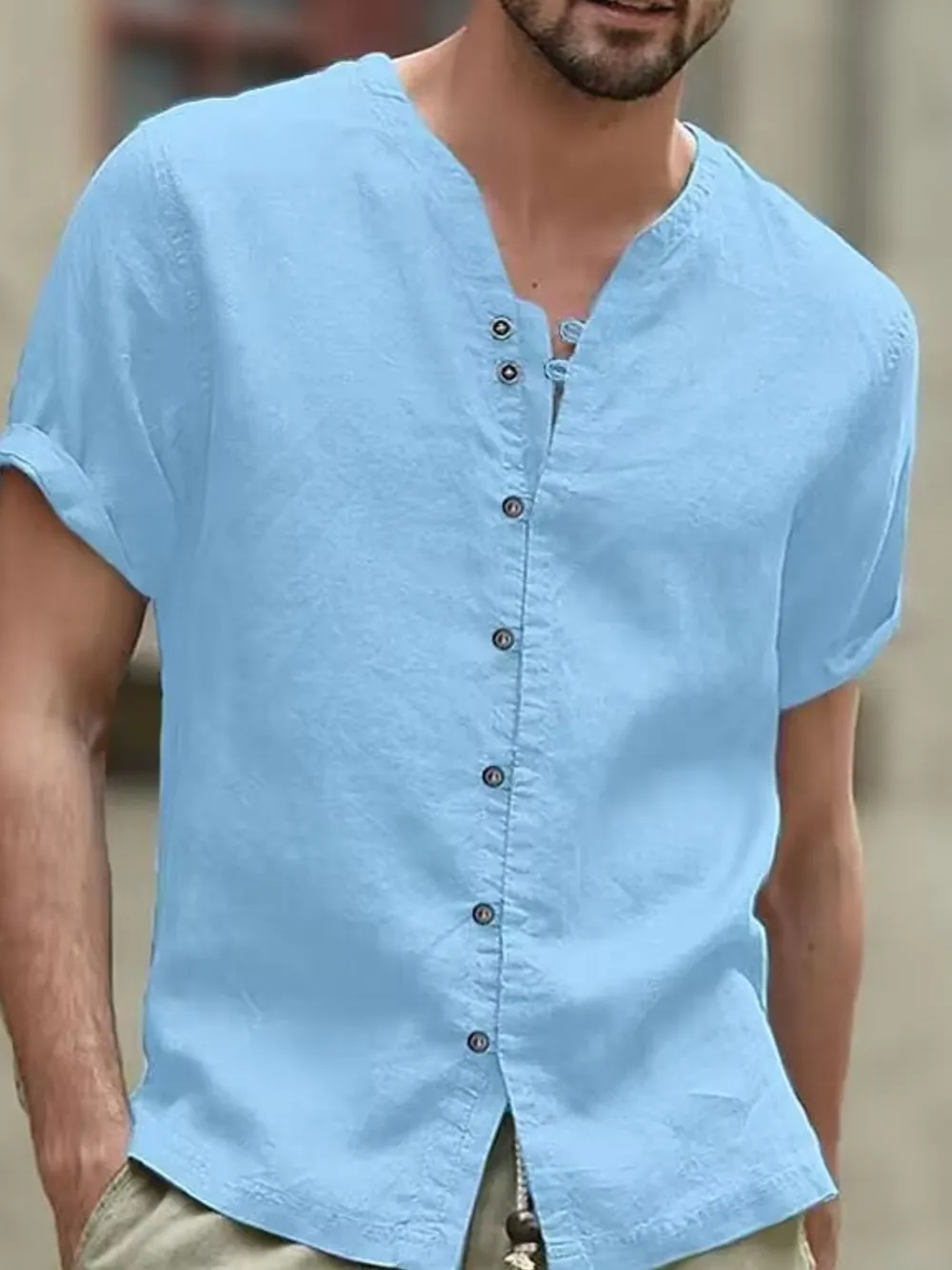 Men's Full Size Casual Linen Button-Down Short Sleeve Shirt Plus Size, image 2