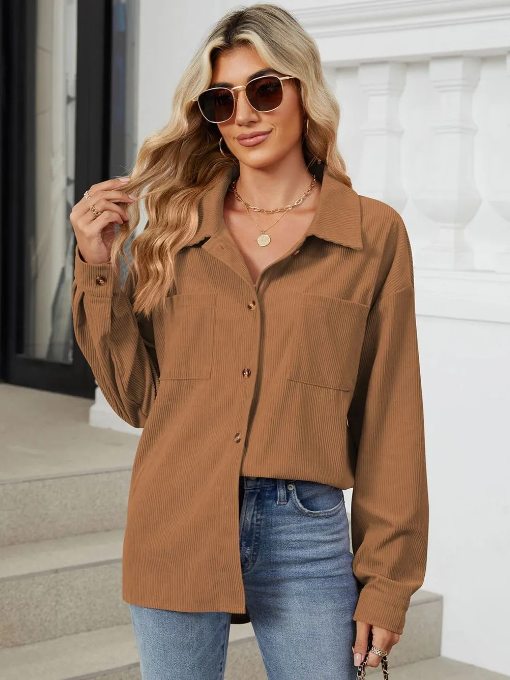 Button Up Dropped Shoulder Long Sleeve Outerwear, image 4