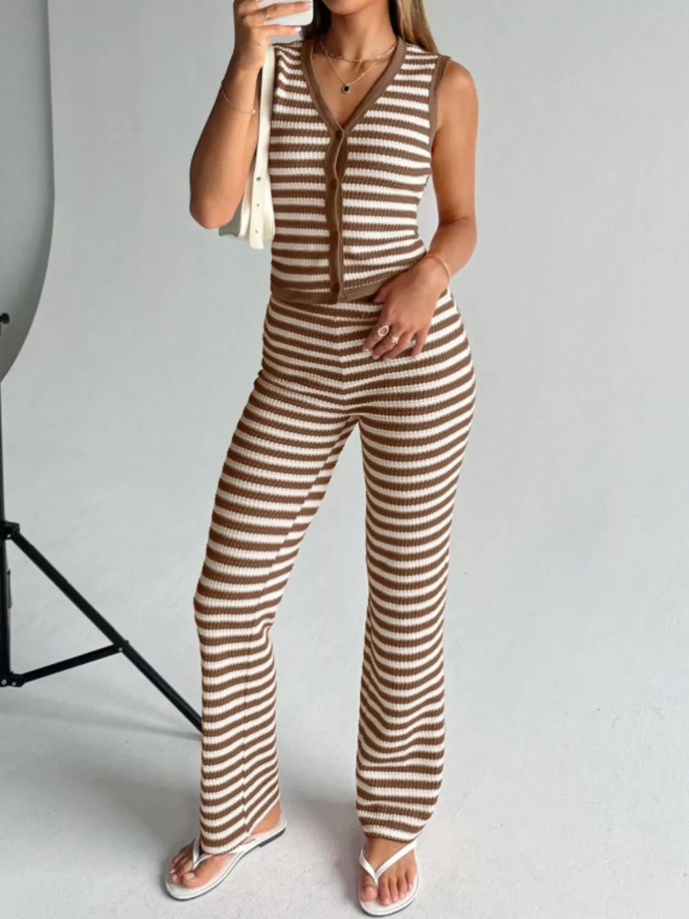 Striped Knit Sleeveless Top and Pants Set, image 3
