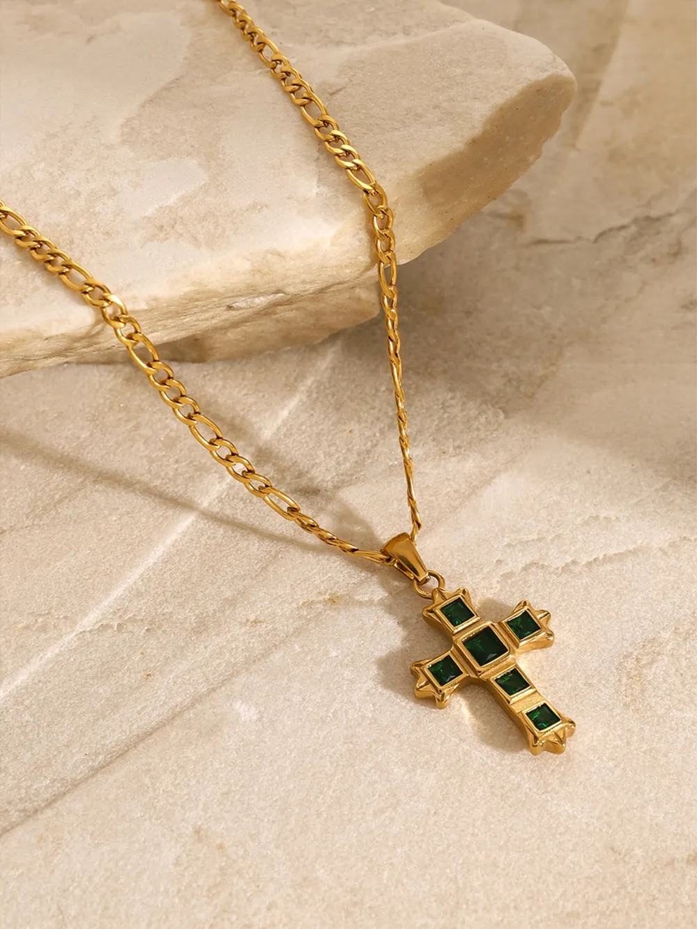 Stainless Steel Zircon Cross Pendant Necklace, image 4