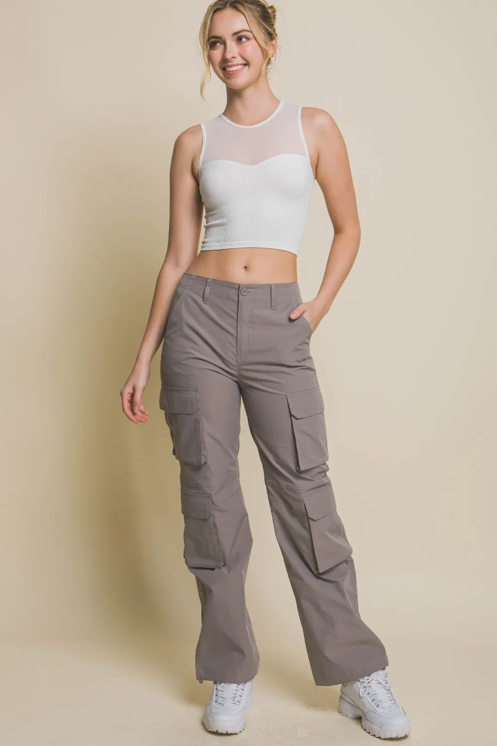 Round Neck Ribbed Cropped Mesh Tank, image 3