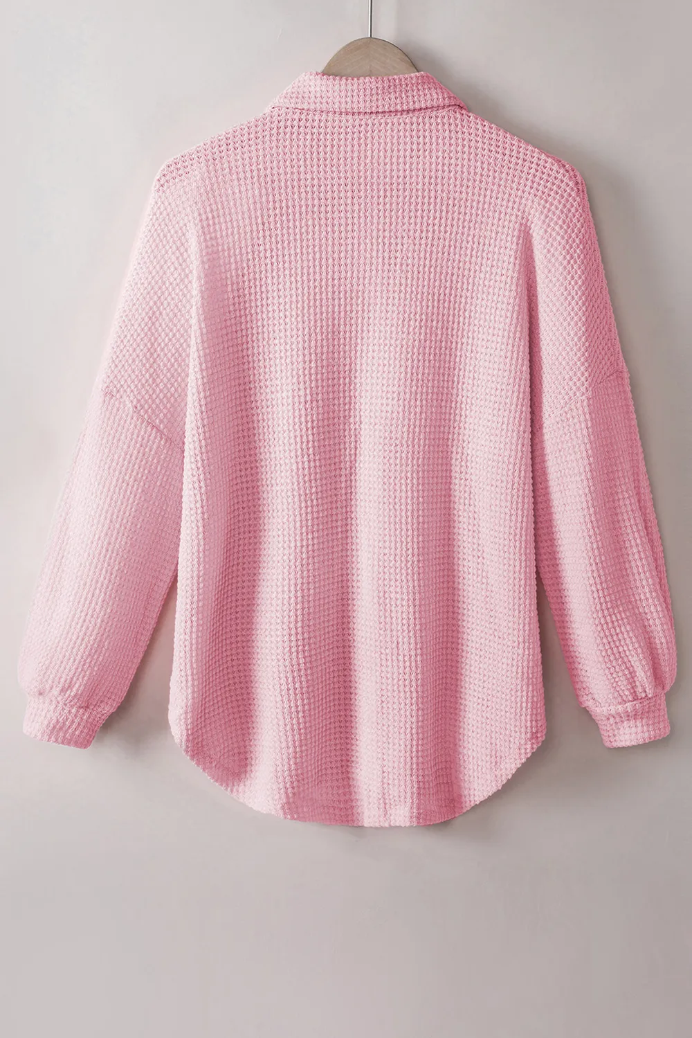 Waffle-Knit Collared Neck Long Sleeve Shirt, image 9