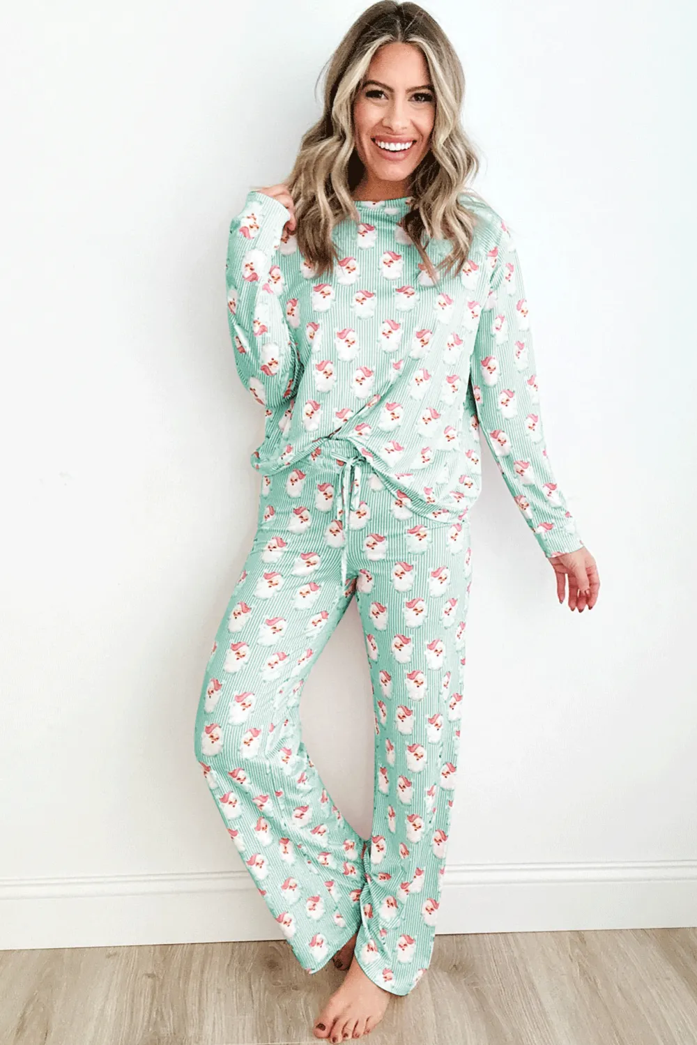 Santa Print Long Sleeve Top and Pants Lounge Set, image 9