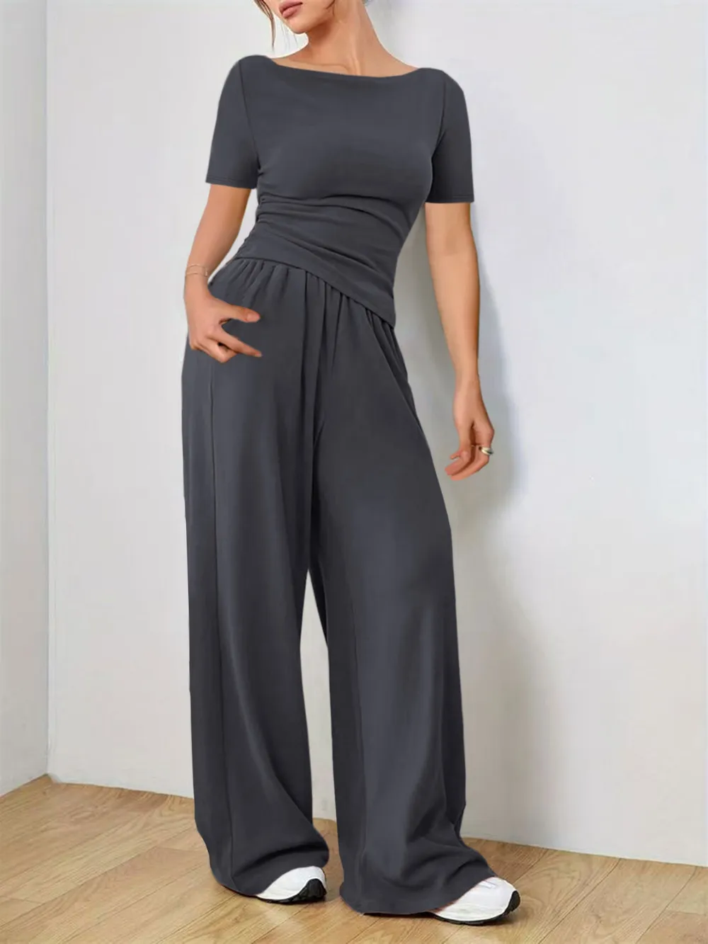 Round Neck Short Sleeve T-Shirt and Pants Set, image 5
