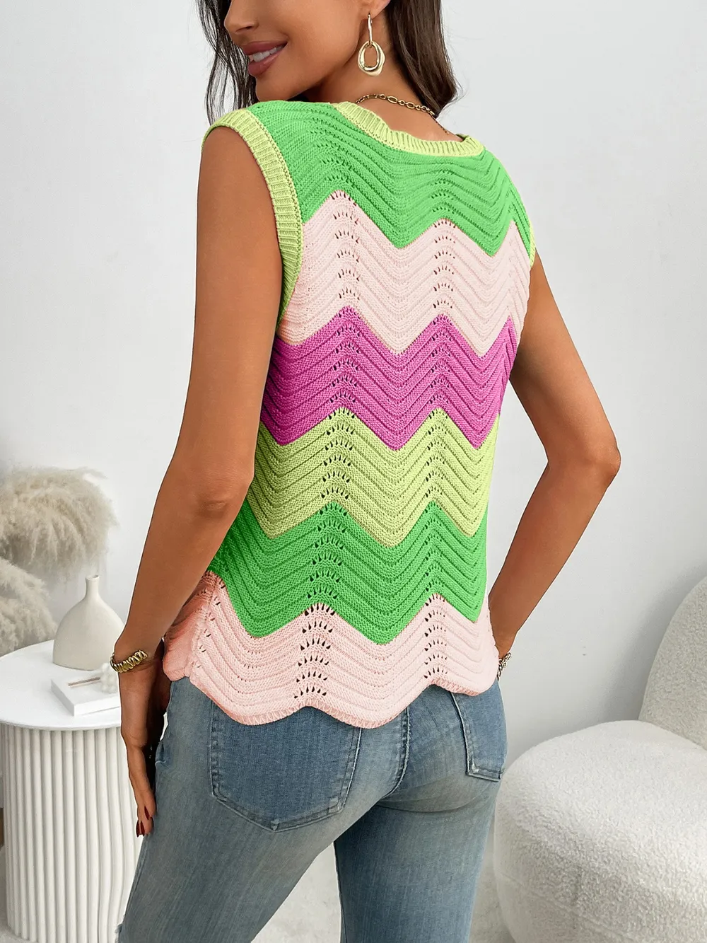 Color Block Round Neck Sweater Vest, image 23