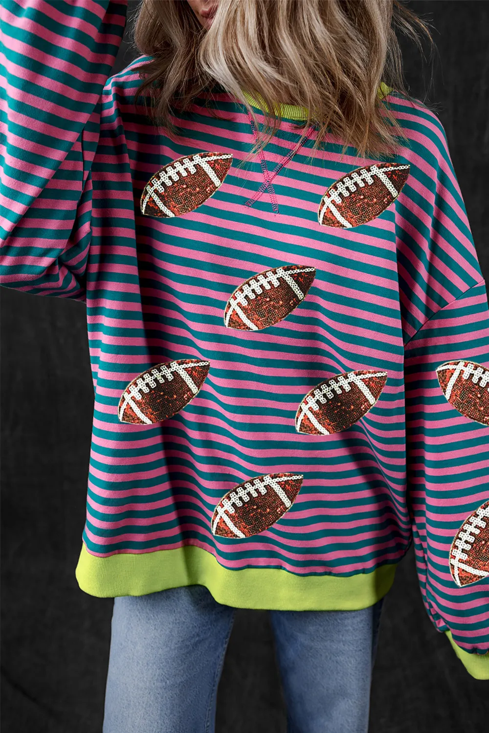 Striped Football Long Sleeve Sweatshirt, image 2