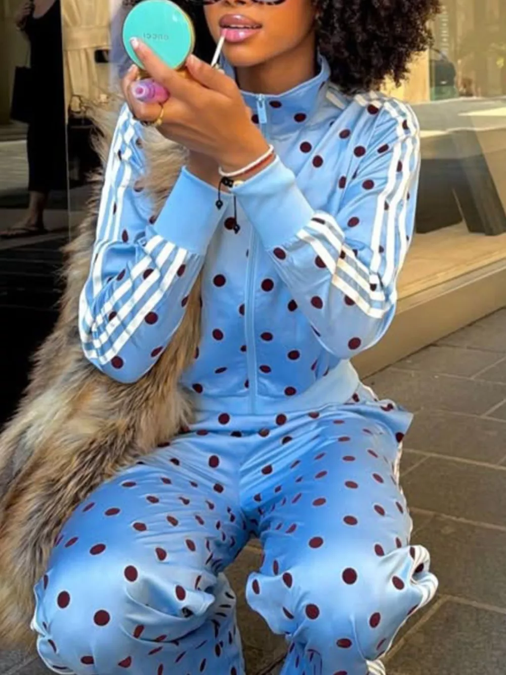 Polka Dot Side Striped Outerwear and Pants Set, image 8