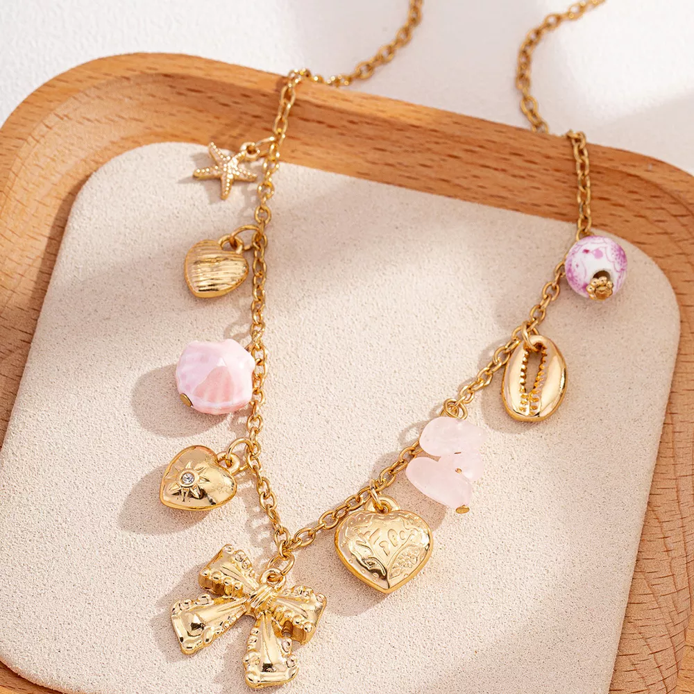 Heart and Butterfly Bow Ocean Multi-Pendant Necklace, image 4