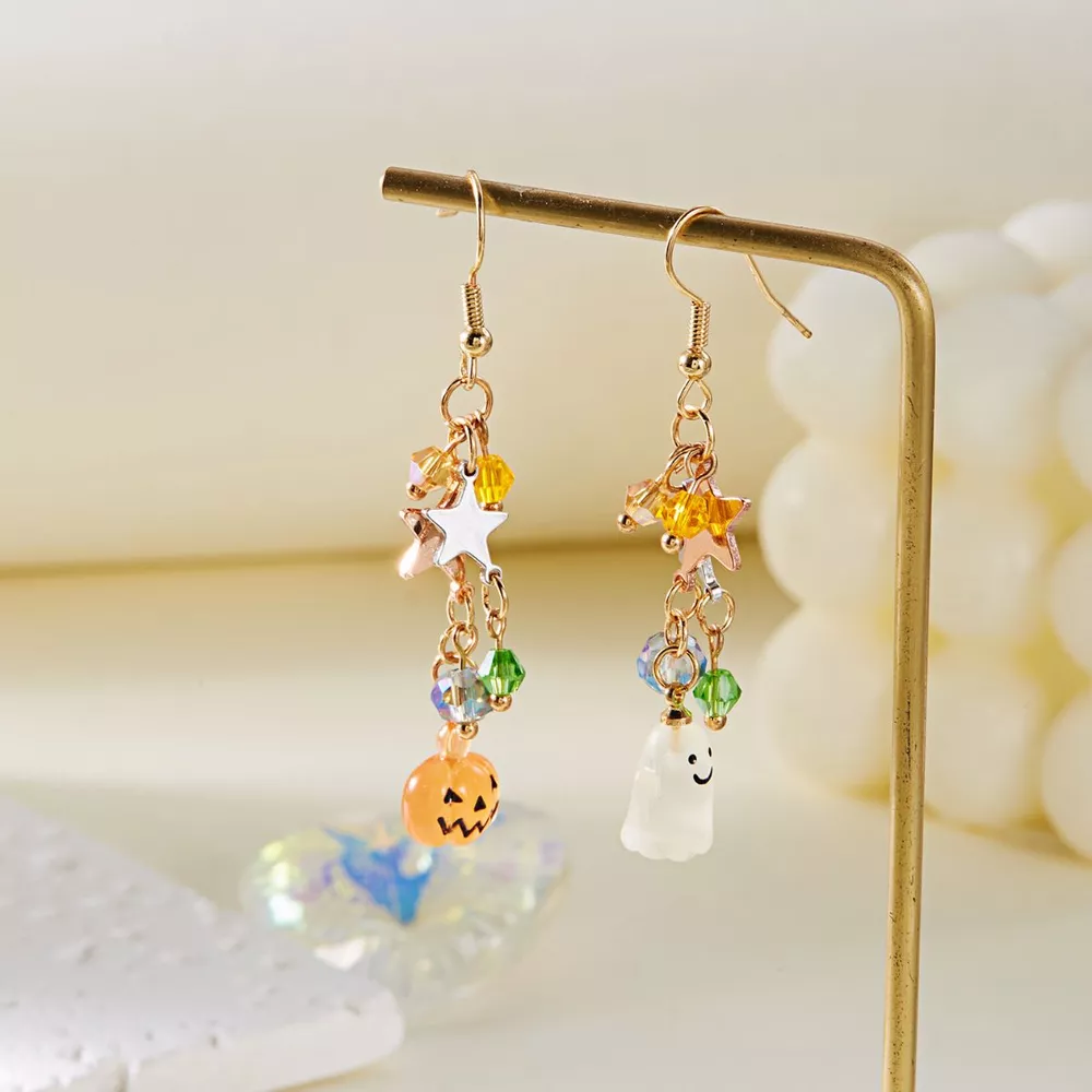 Halloween Asymmetrical Pumpkin Ghost Earrings, image 5