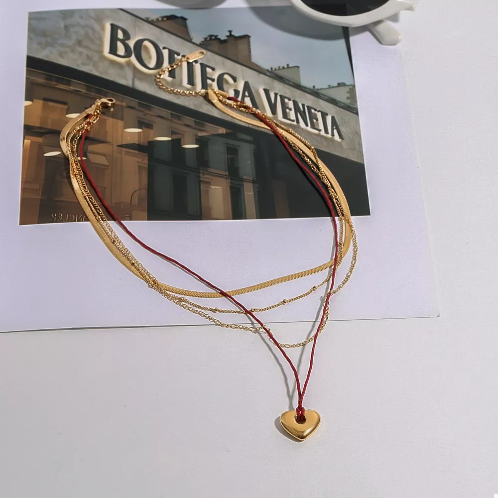 Stainless Steel Four-Layered Heart Necklace, image 4