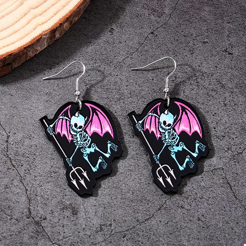 Halloween Spooky Skeleton Devil Wing Dangle Earrings, image 4