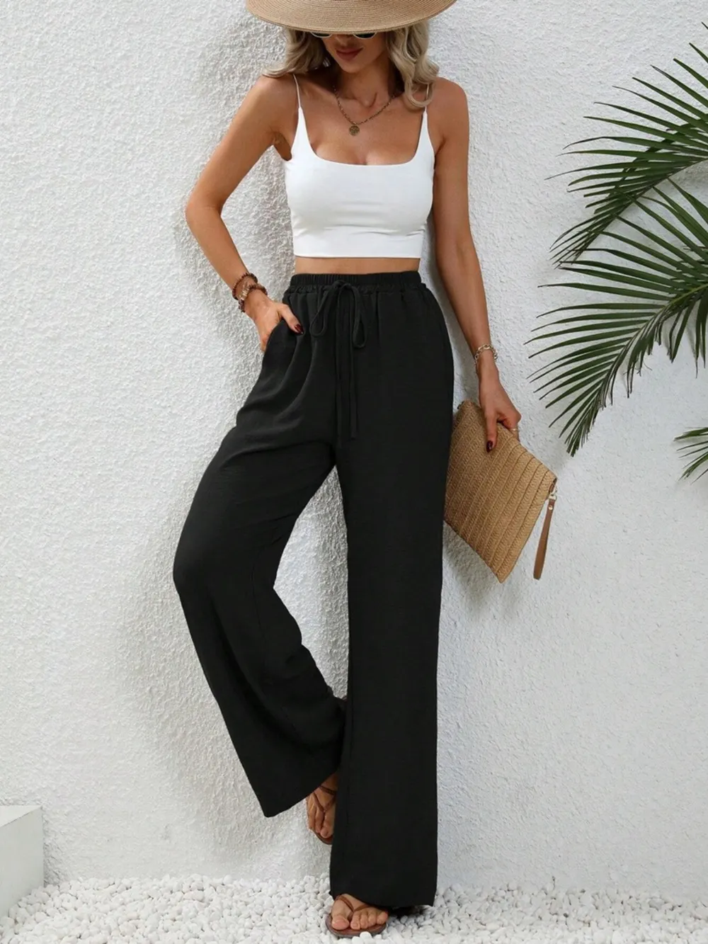 Wide Leg Drawstring Pants, image 4