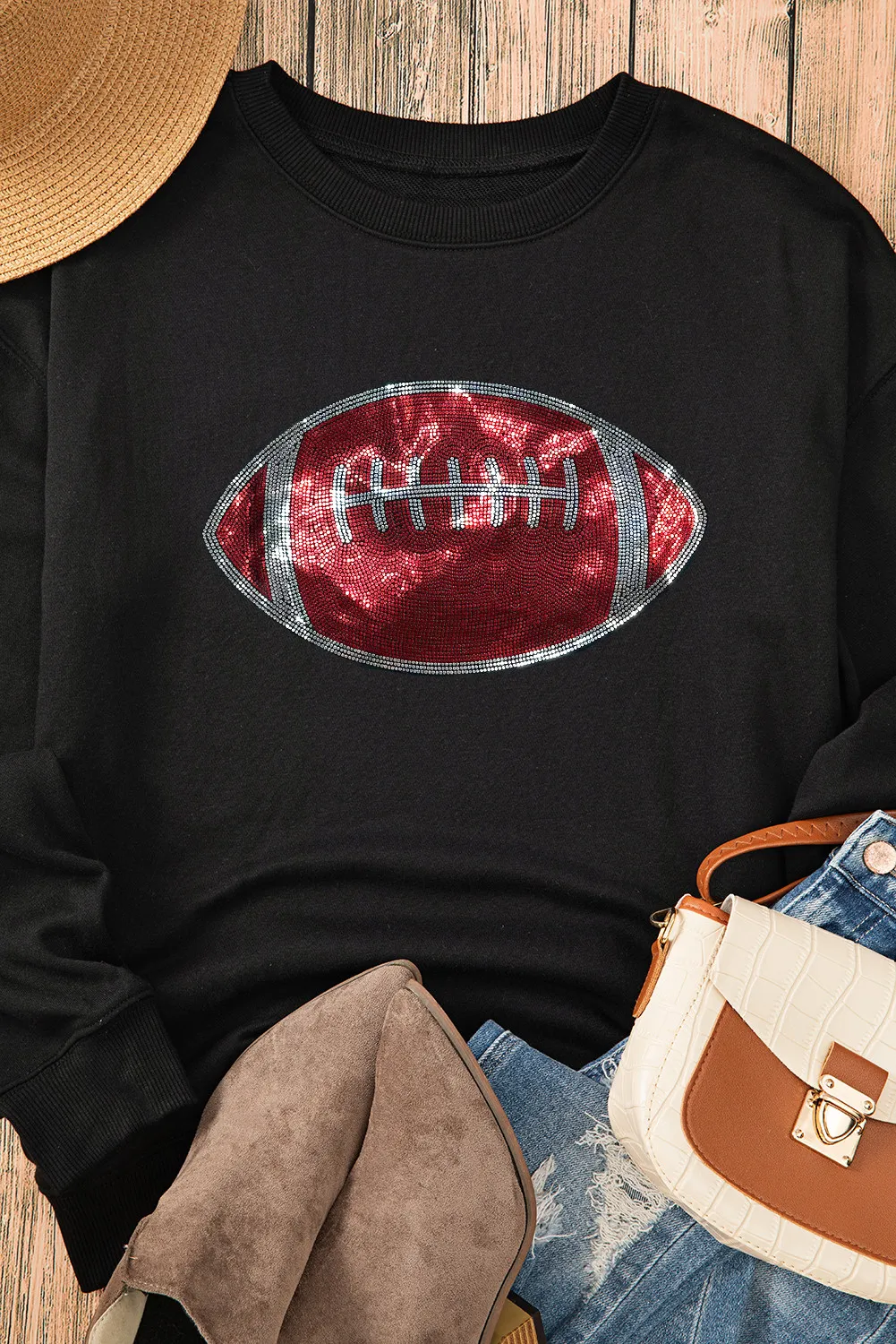 Sequin Football Long Sleeve Sweatshirt, image 2