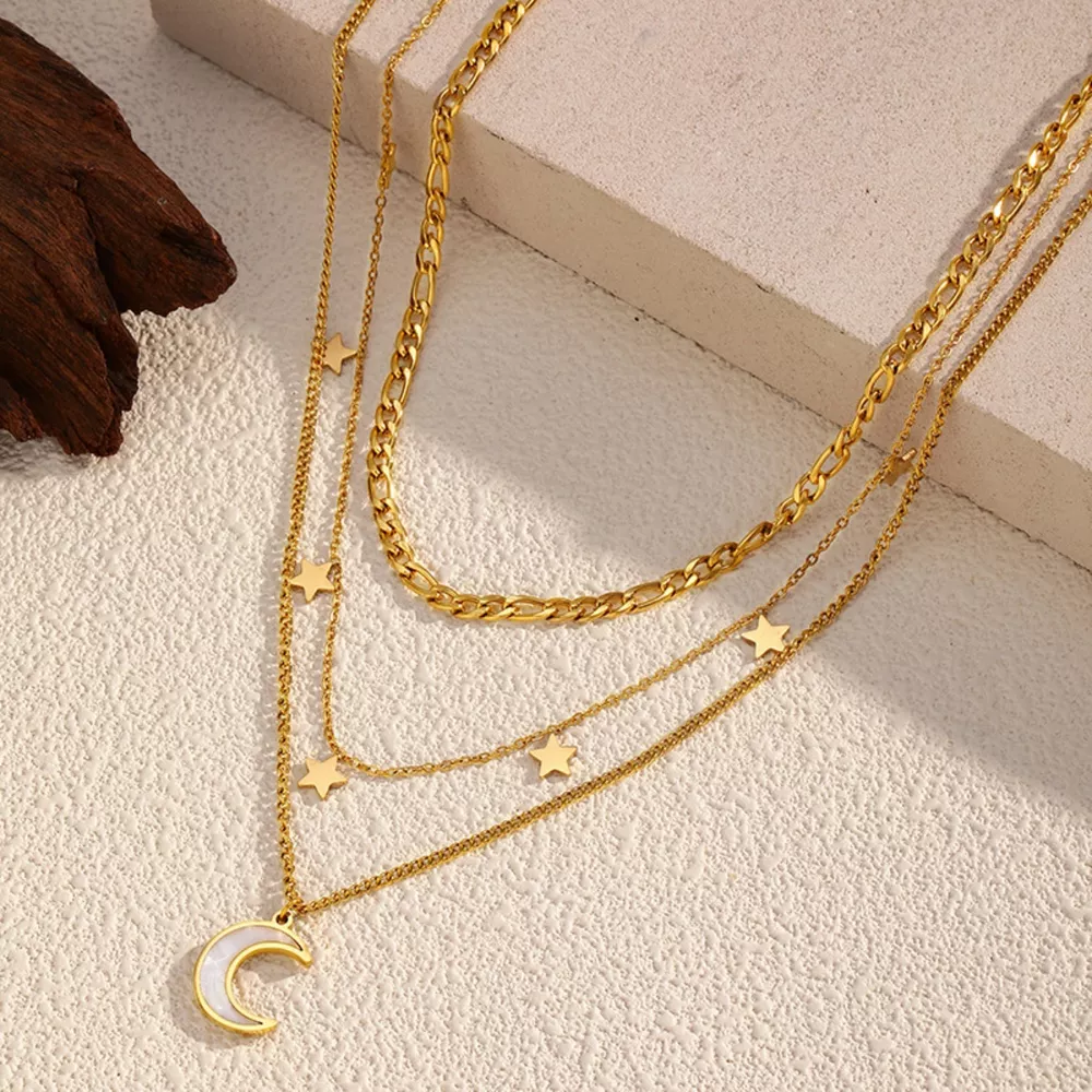 18K Gold-Plated Moon Three-Layered Necklace, image 2