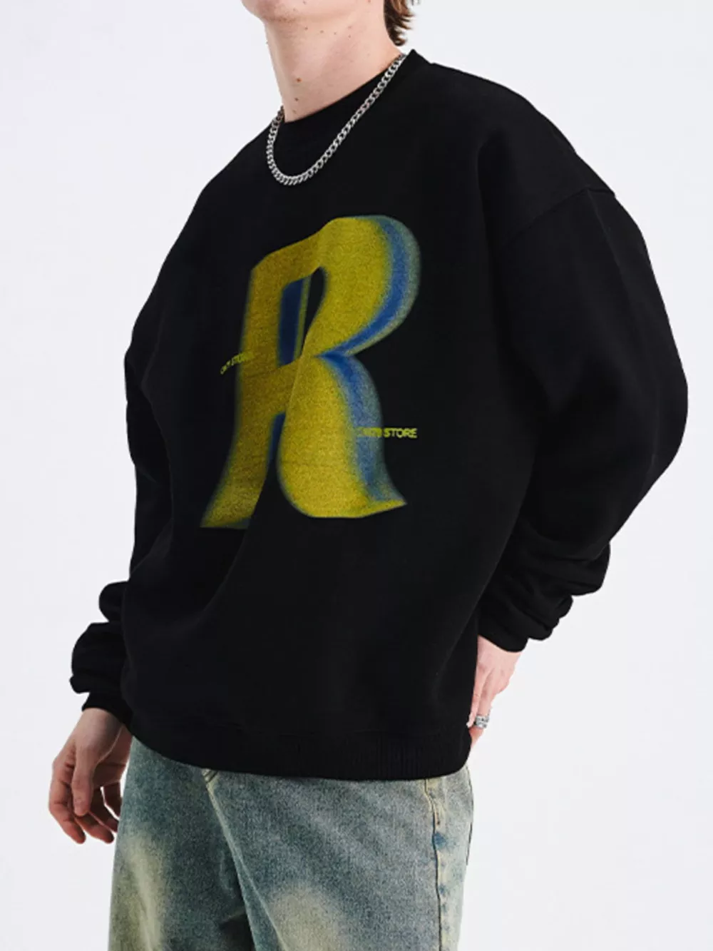 Men's Letter R Drop Shoulder Sweatshirt, image 6