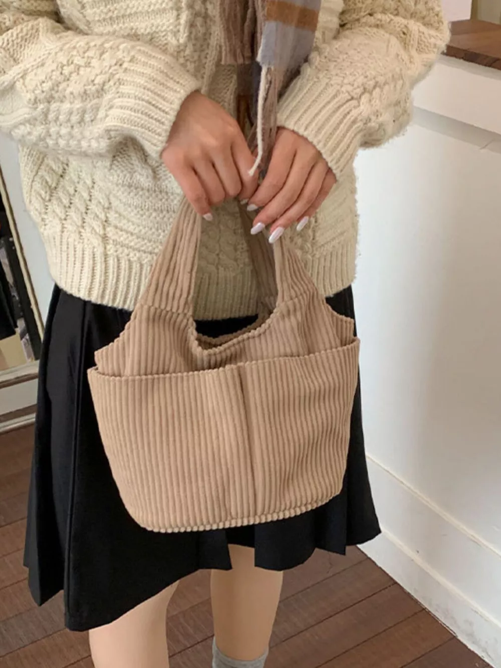 Corduroy Solid Color Handbag, image 12