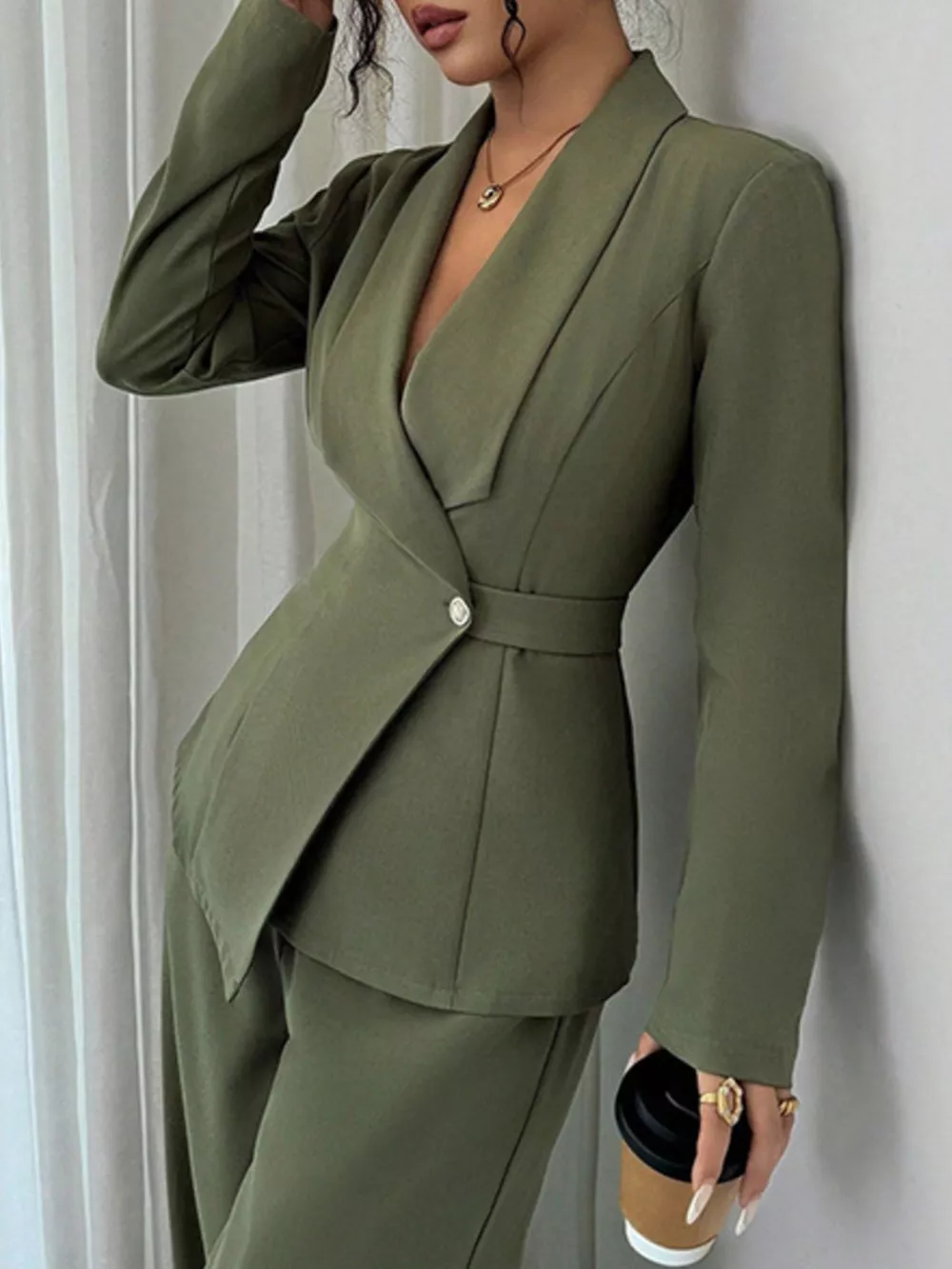 One Button Blazer and Pants Set, image 6