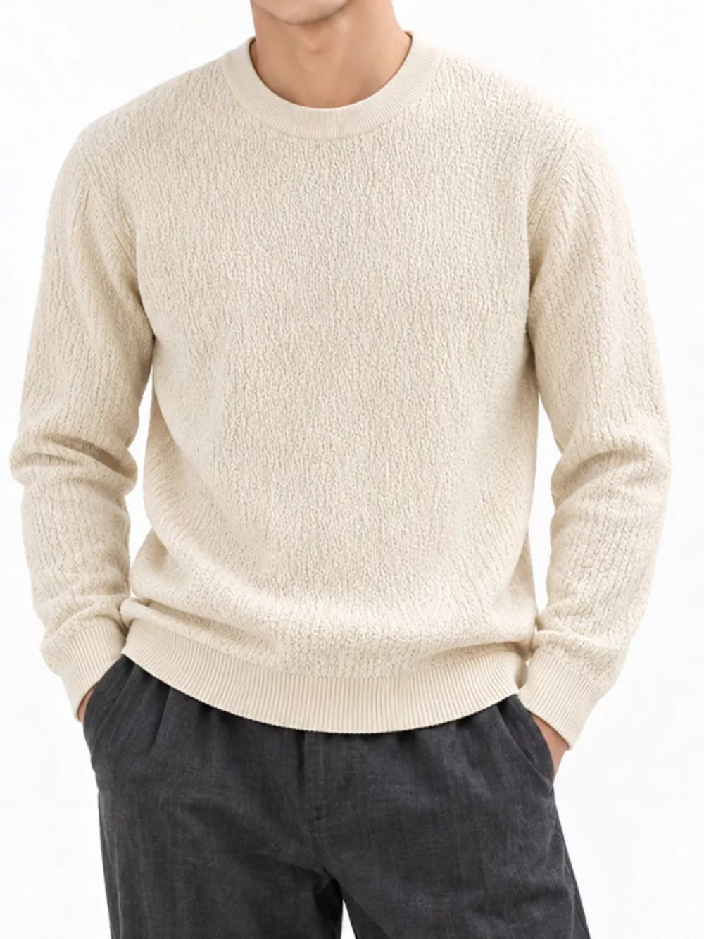 Men's Plus Size Textured Crew Neck Sweater, image 4