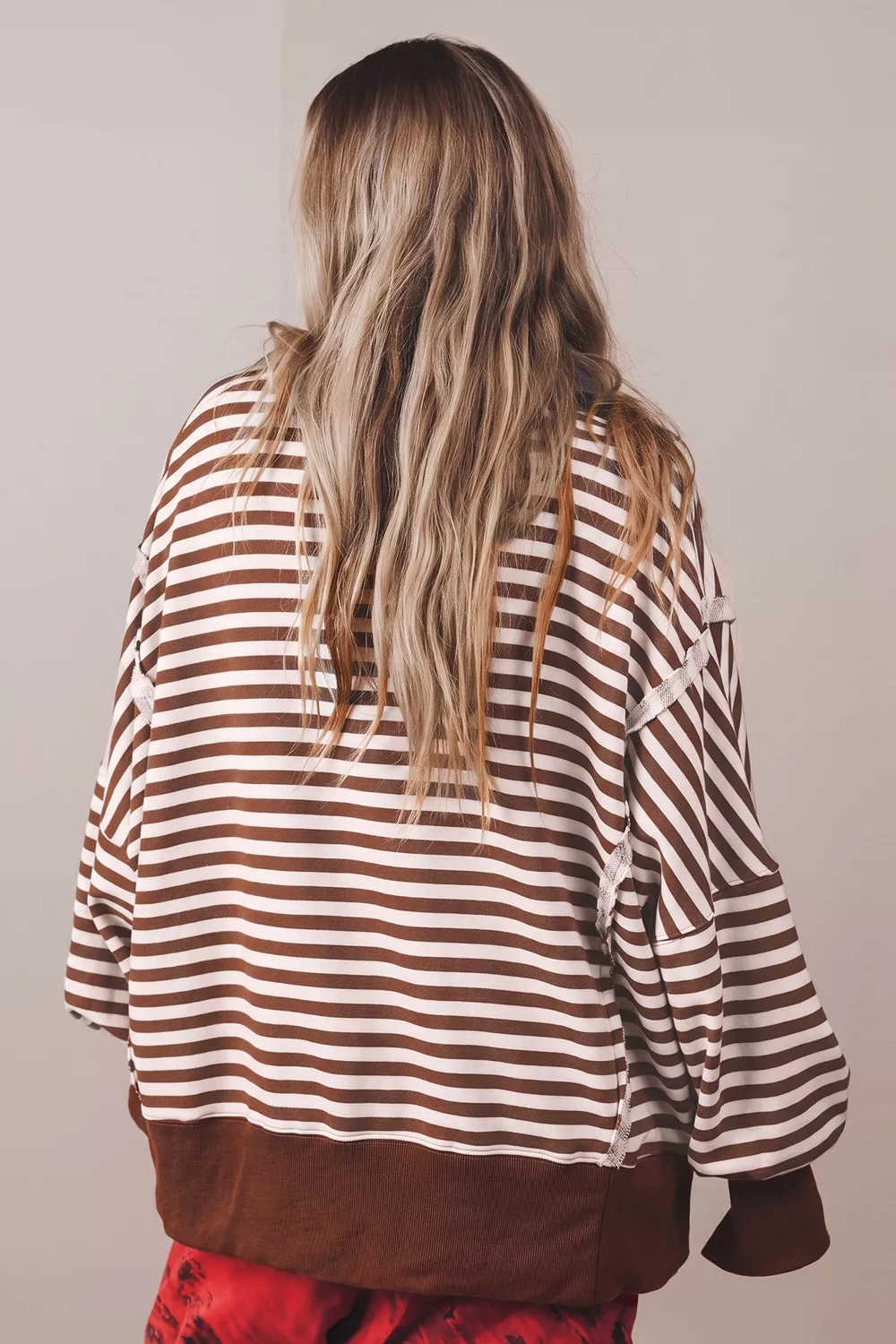 Oversized Striped Henley Sweatshirt, image 2