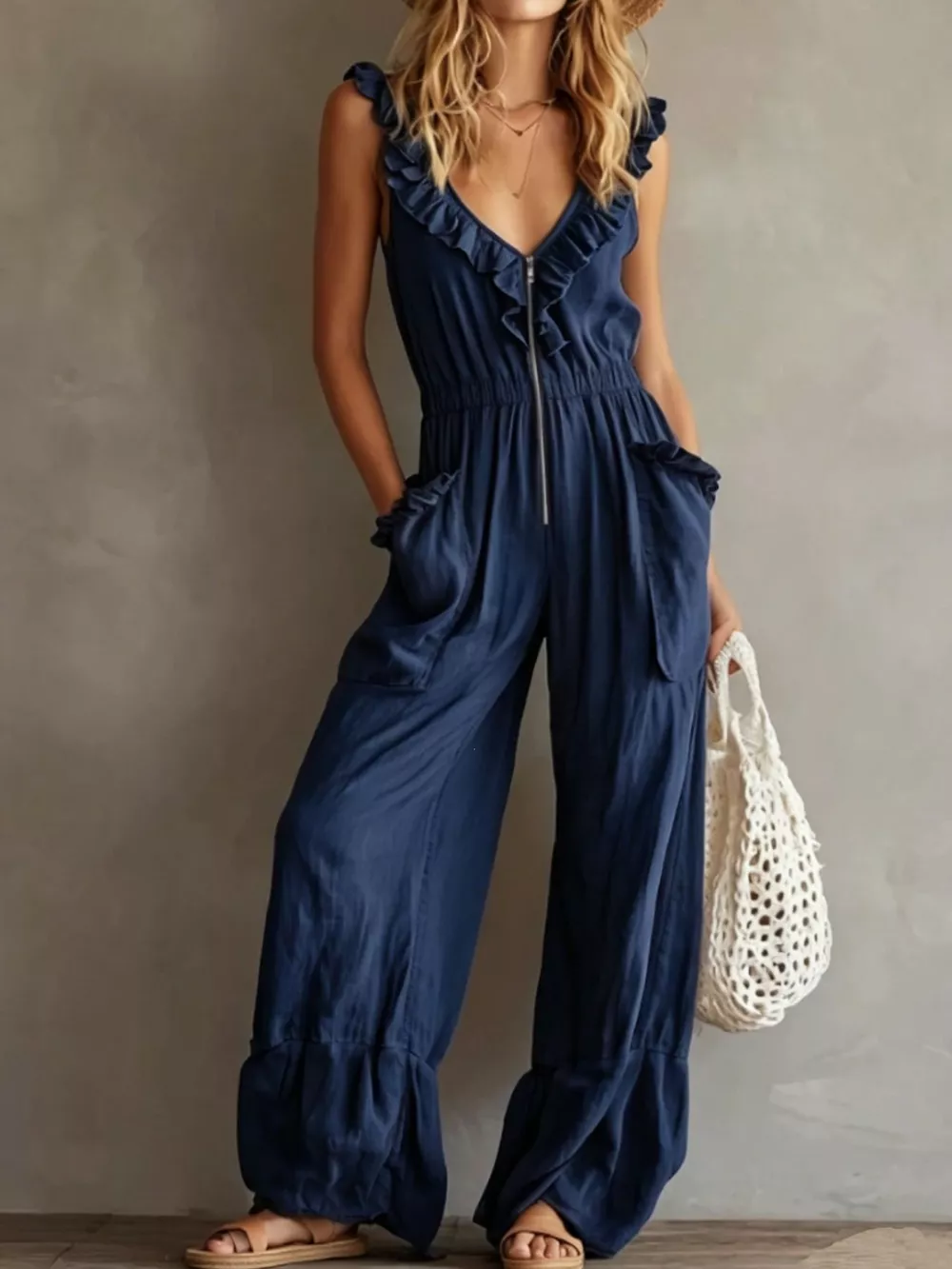 Ruffled V-Neck Wide Leg Jumpsuit, image 25