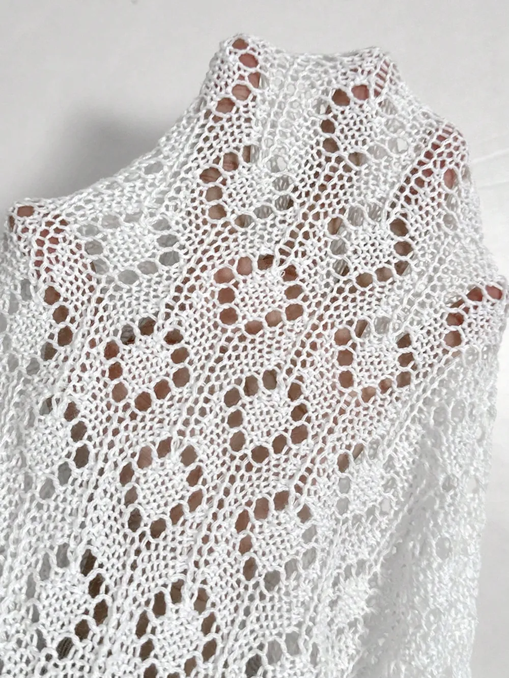 Ruffled Openwork Round Neck Knit Top, image 7