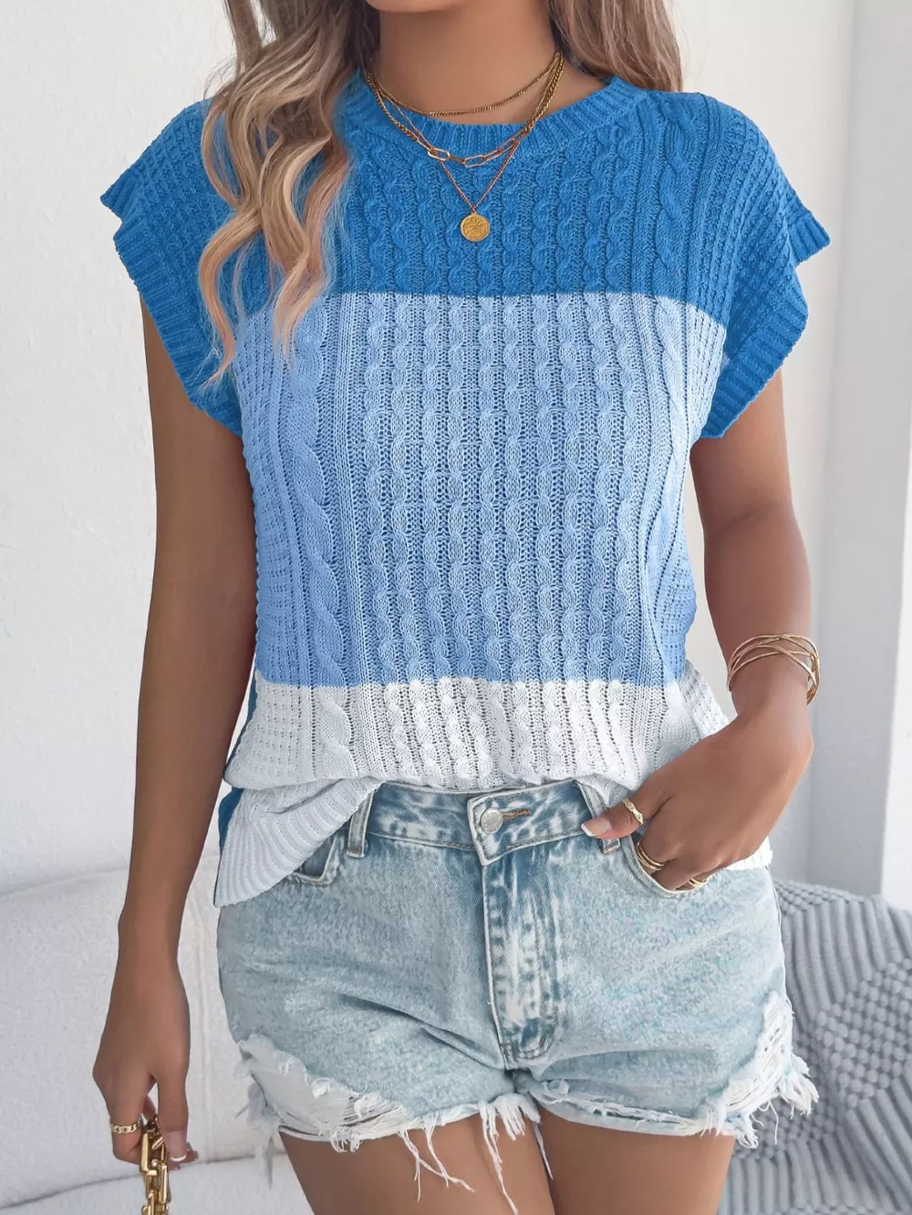 Color Block Cable Knit Sweater, image 2