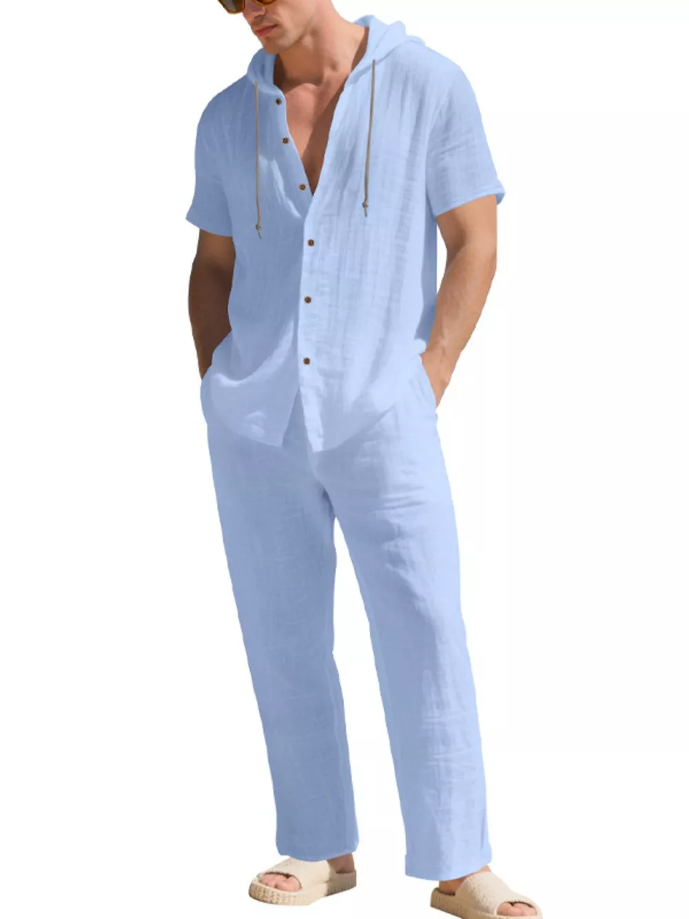 Men's Full Size Button Up Hooded Top and Pants Set Plus Size, image 13