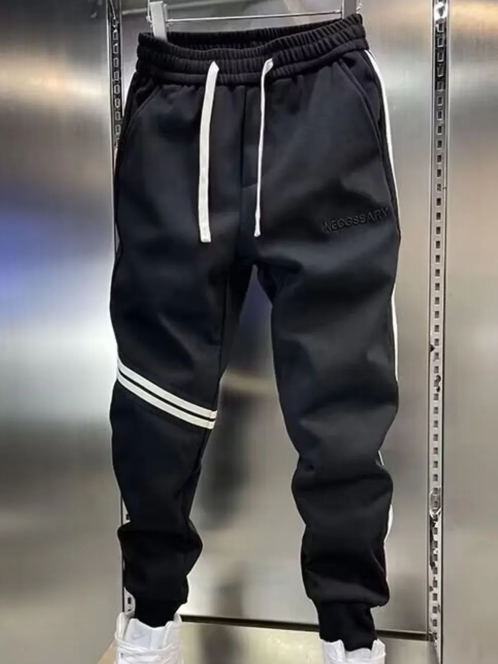 Men's Plus Size Drawstring Striped Joggers, image 3