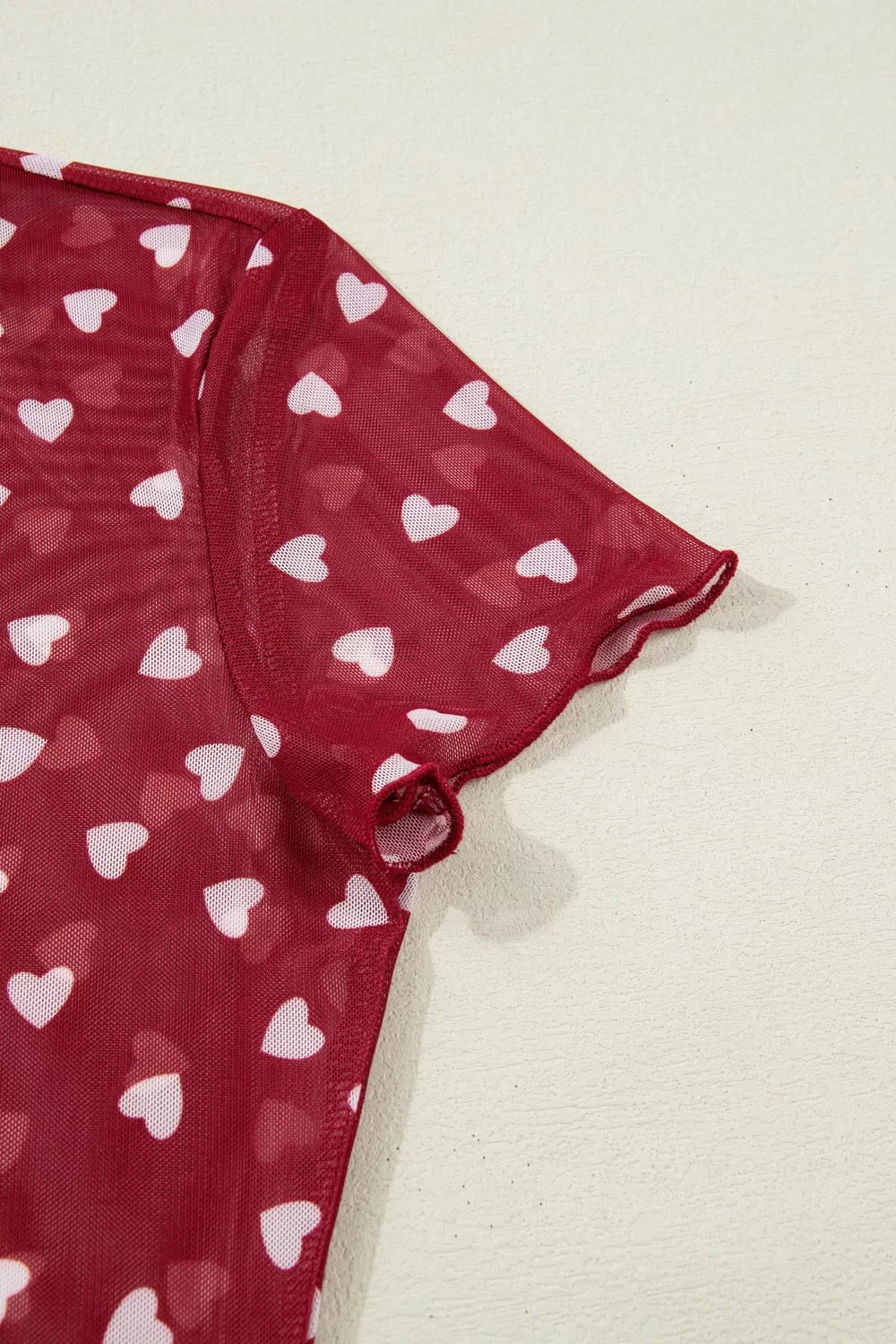 Sheer Heart Print Fitted Top, image 3