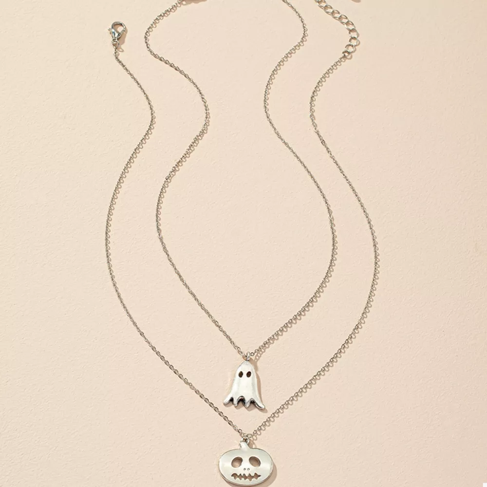 2 Piece Halloween Ghost & Pumpkin Pendant Necklace, image 2