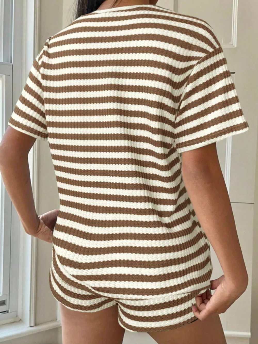 Striped Round Neck Top and Shorts Set, image 6