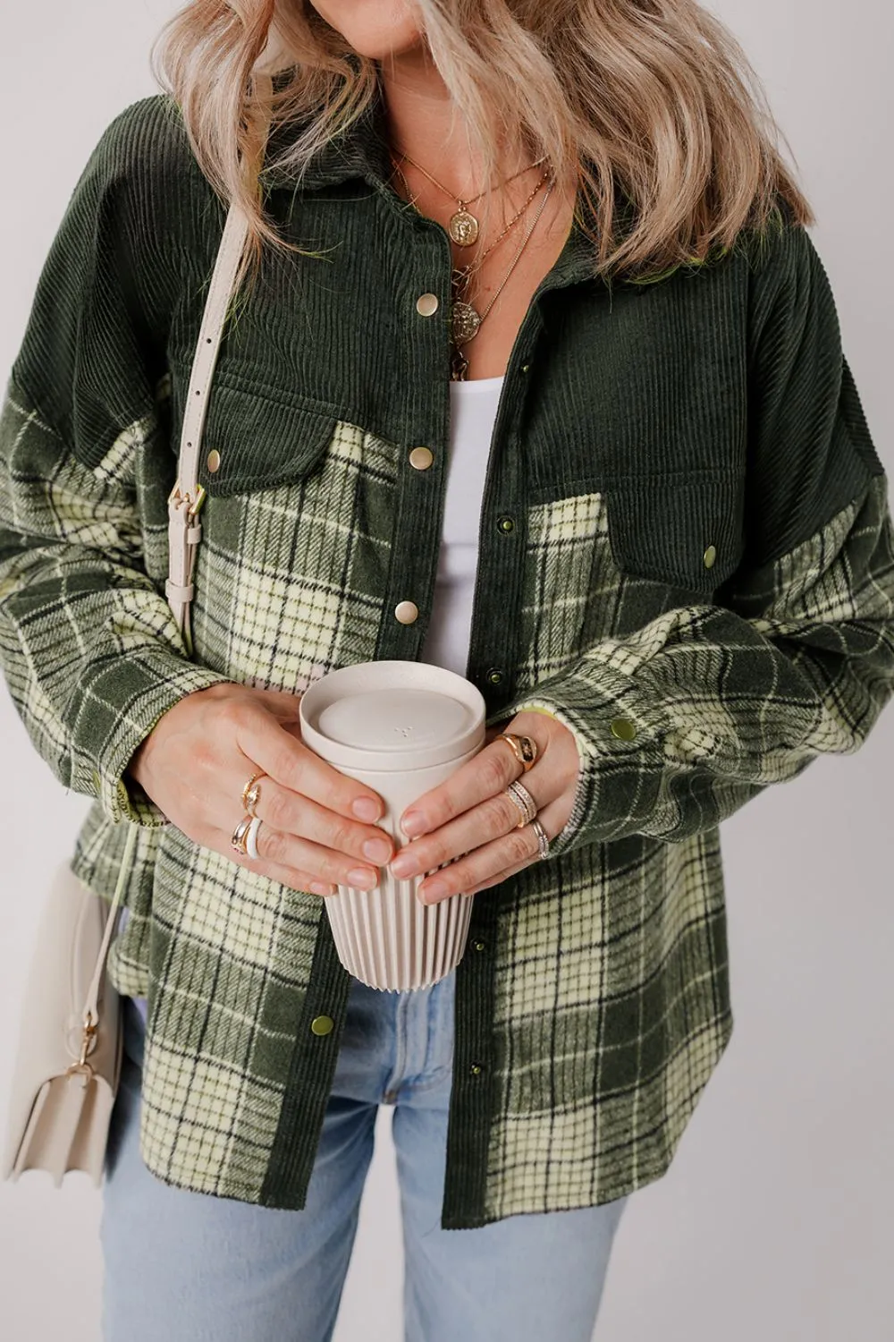 Snap Down Collared Neck Plaid Shacket, image 8