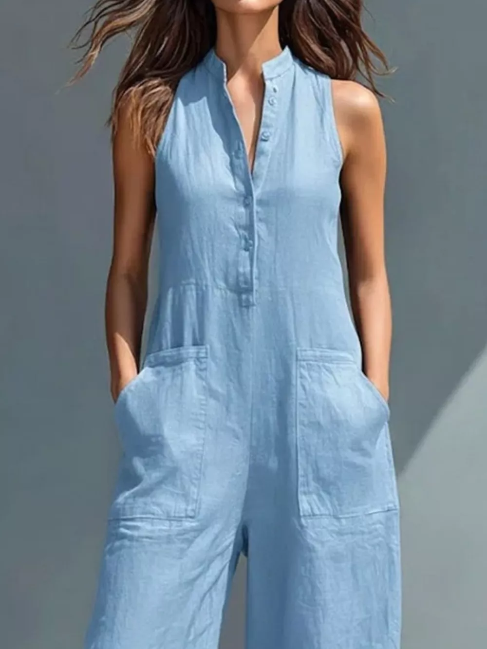 Full Size Button Front Sleeveless Jumpsuit Plus Size, image 4