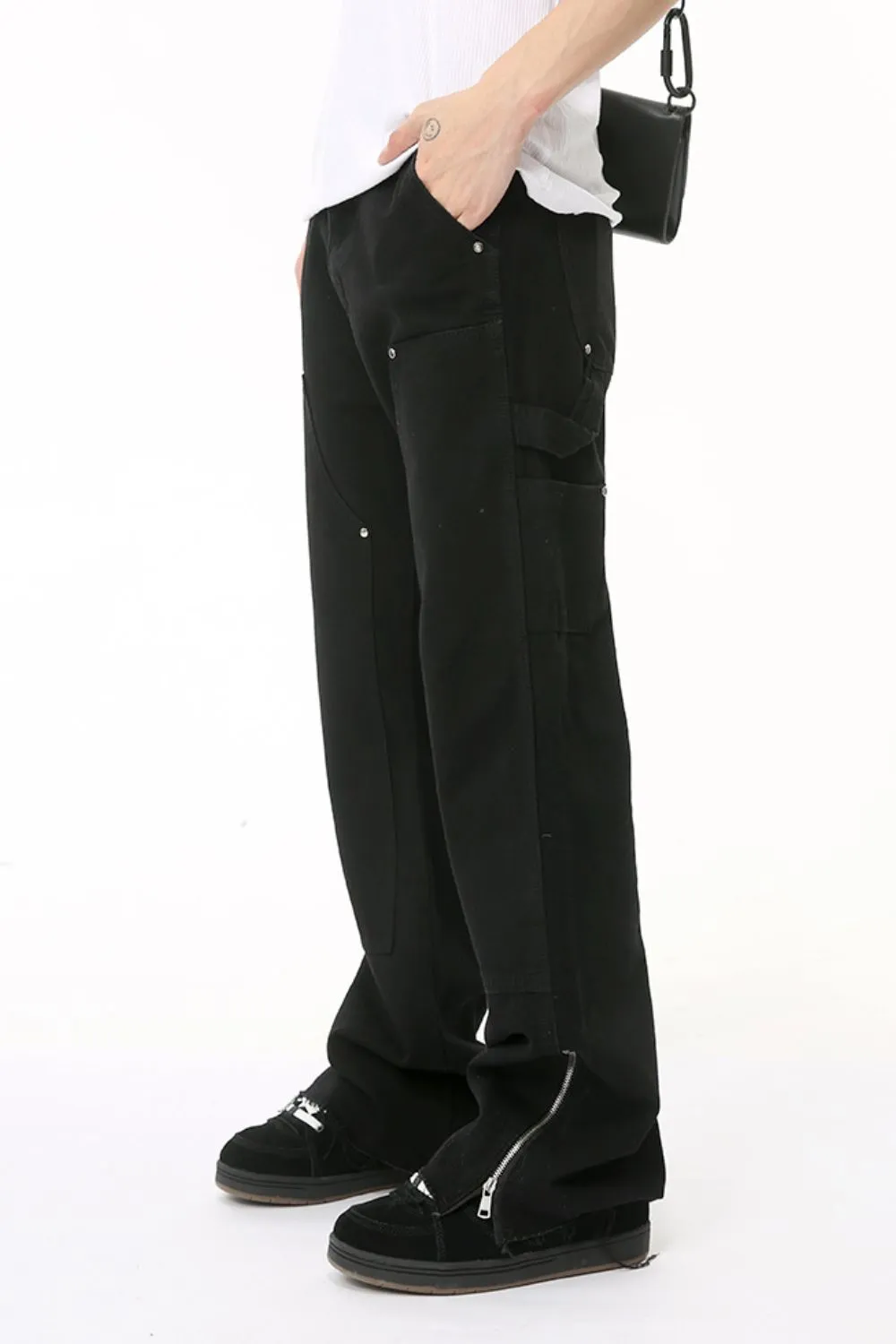 Men's Raw Hem Bootcut Jeans with Zip-Up Sides, image 3