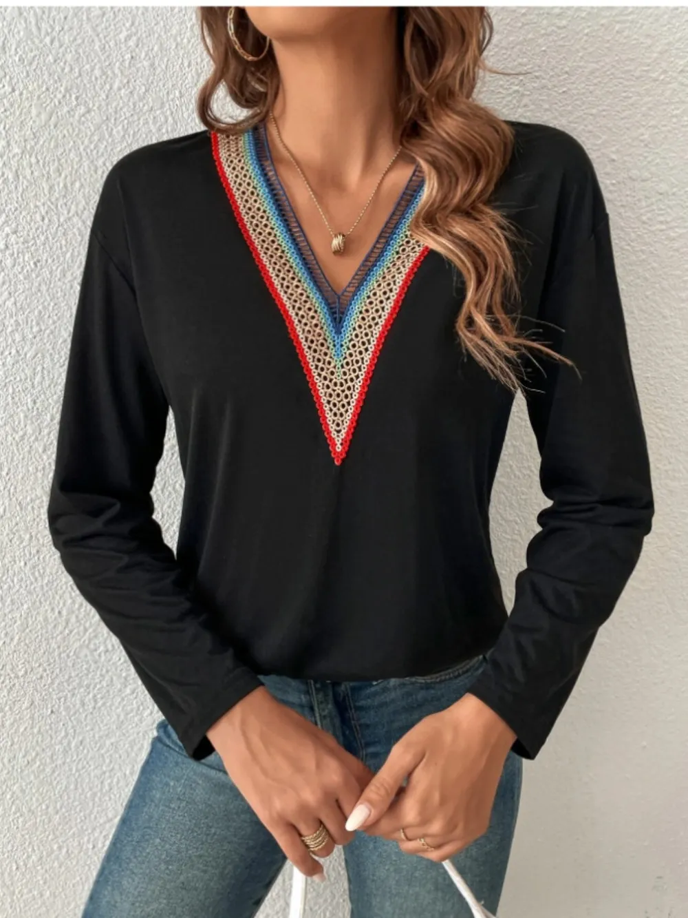 V-Neck Long Sleeve T-Shirt, image 7