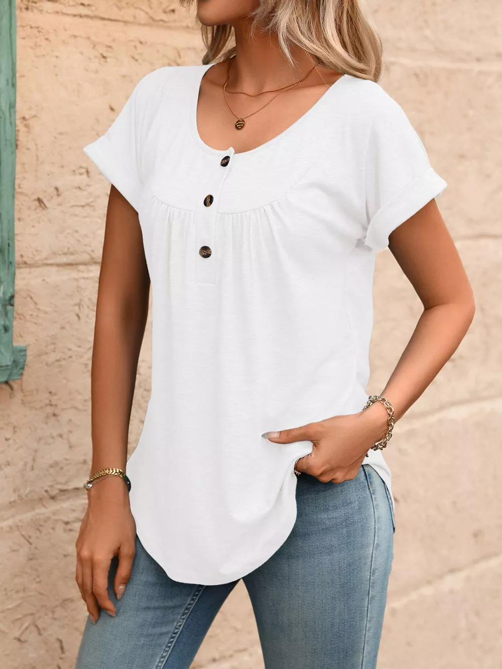 Casual Button Detail Henley T-Shirt, image 34