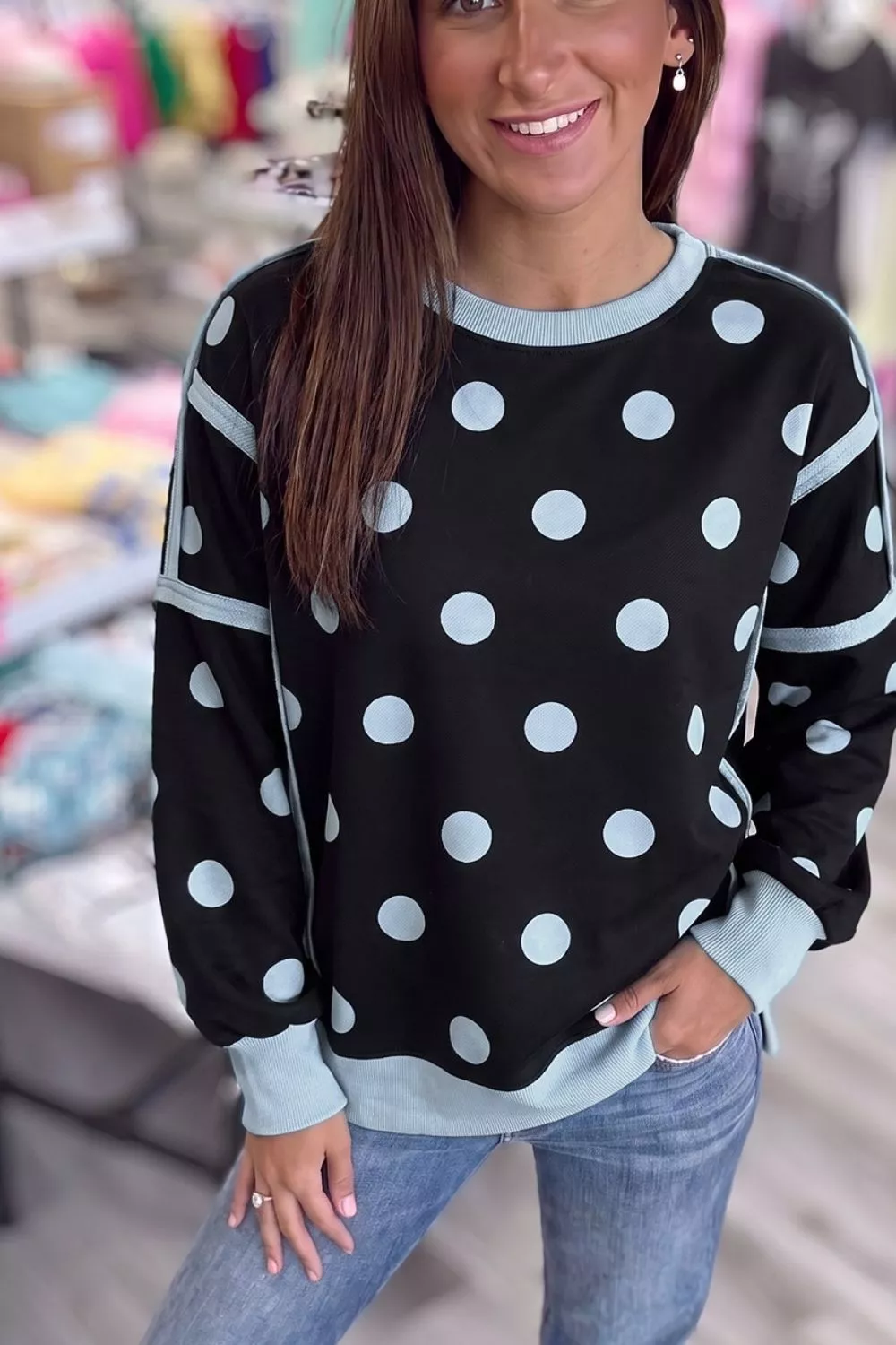 Polka Dot Crew Neck Sweatshirt, image 13