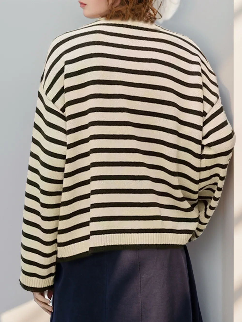 Striped Round Neck Long Sleeve Knit Top, image 2
