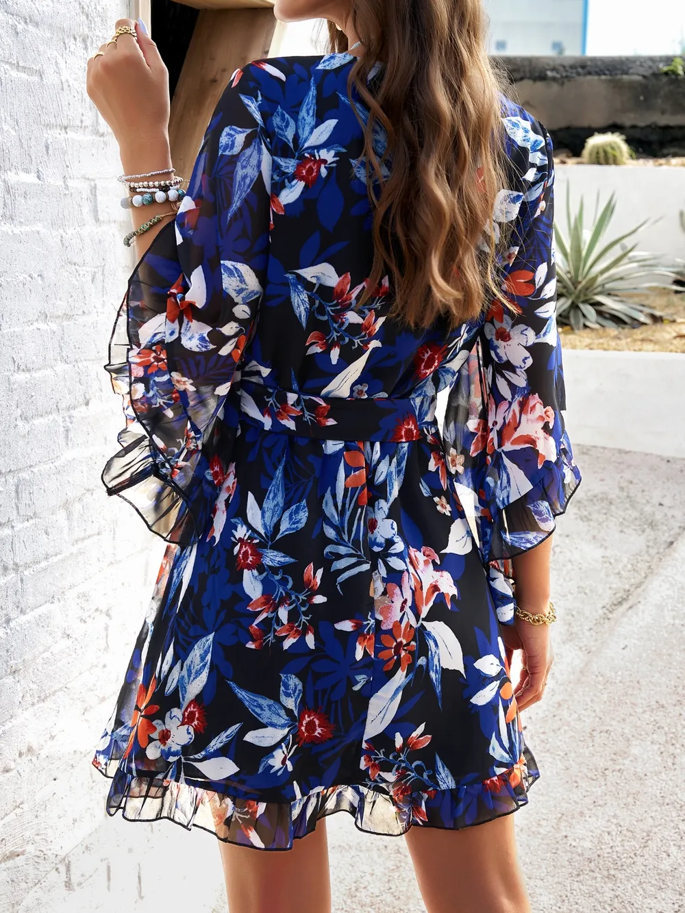 Ruffled Printed Surplice Half Sleeve Mini Dress, image 14
