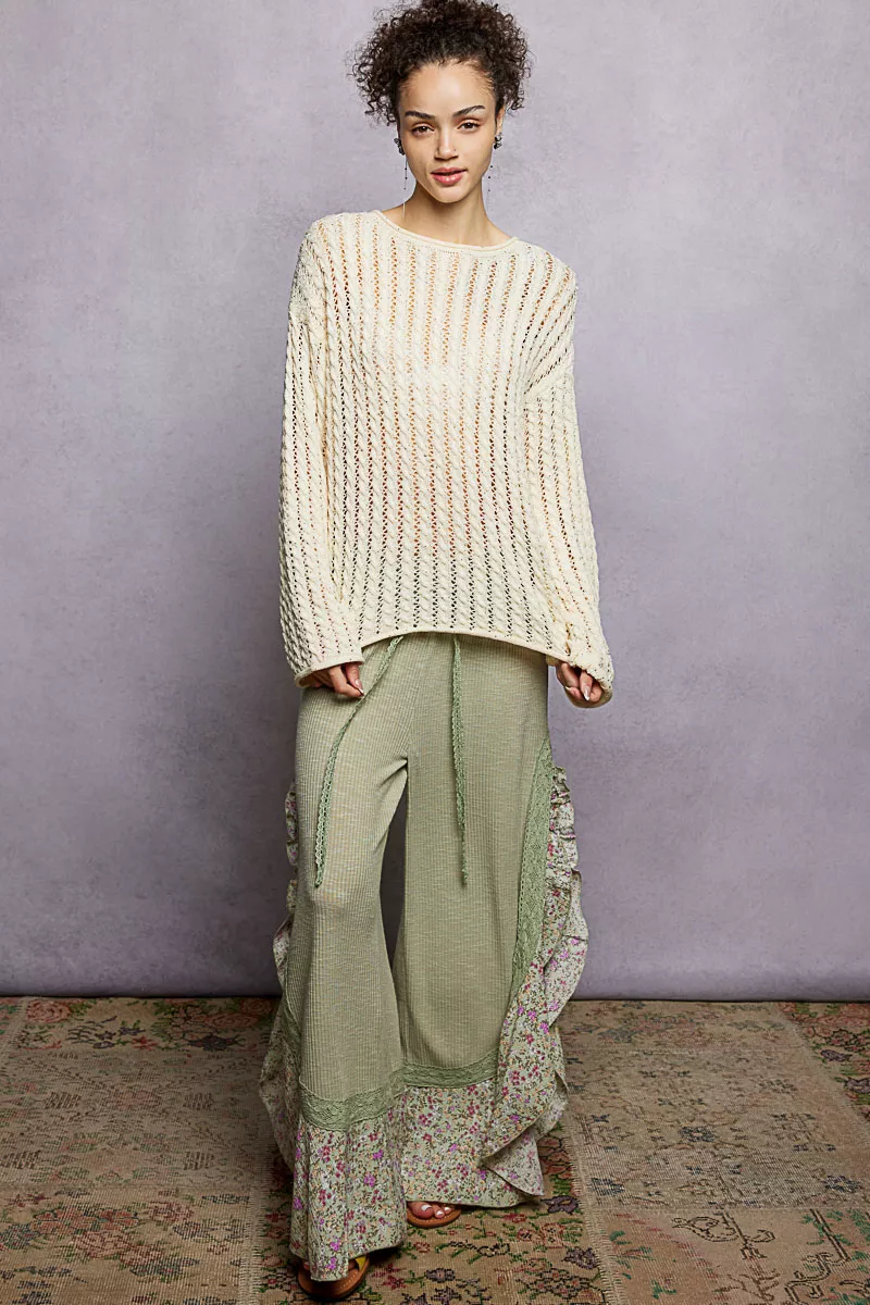 Openwork Round Neck Knit Top with Shiny Detail, image 7