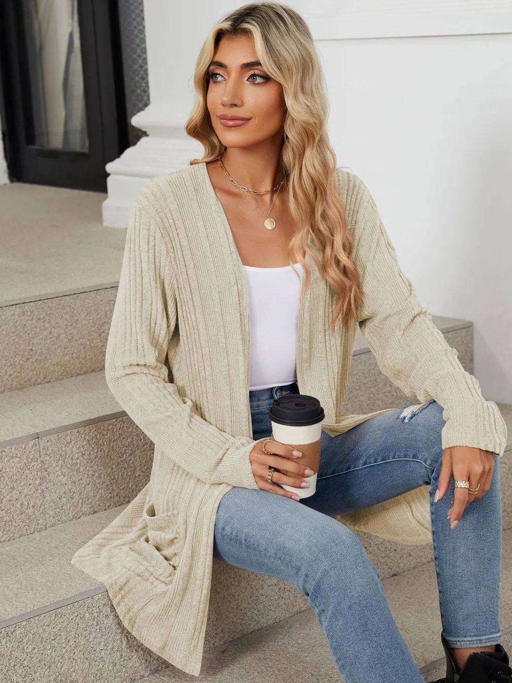 Pocketed Open Front Long Sleeve Cardigan, image 7