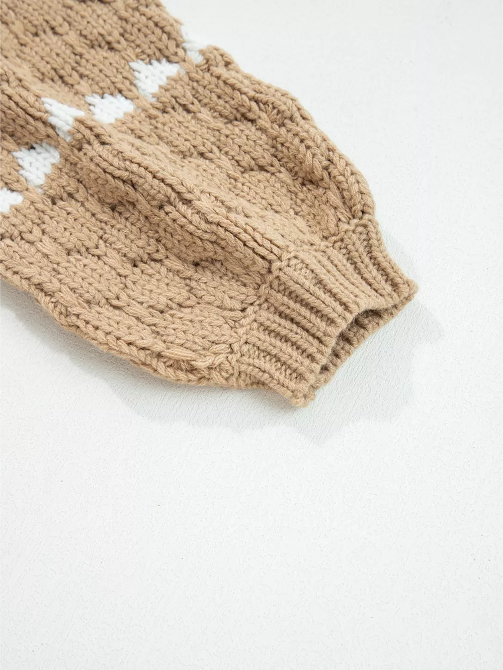 Contrast Detail Textured Knit Puff Sleeve Baggy Sweater, image 3