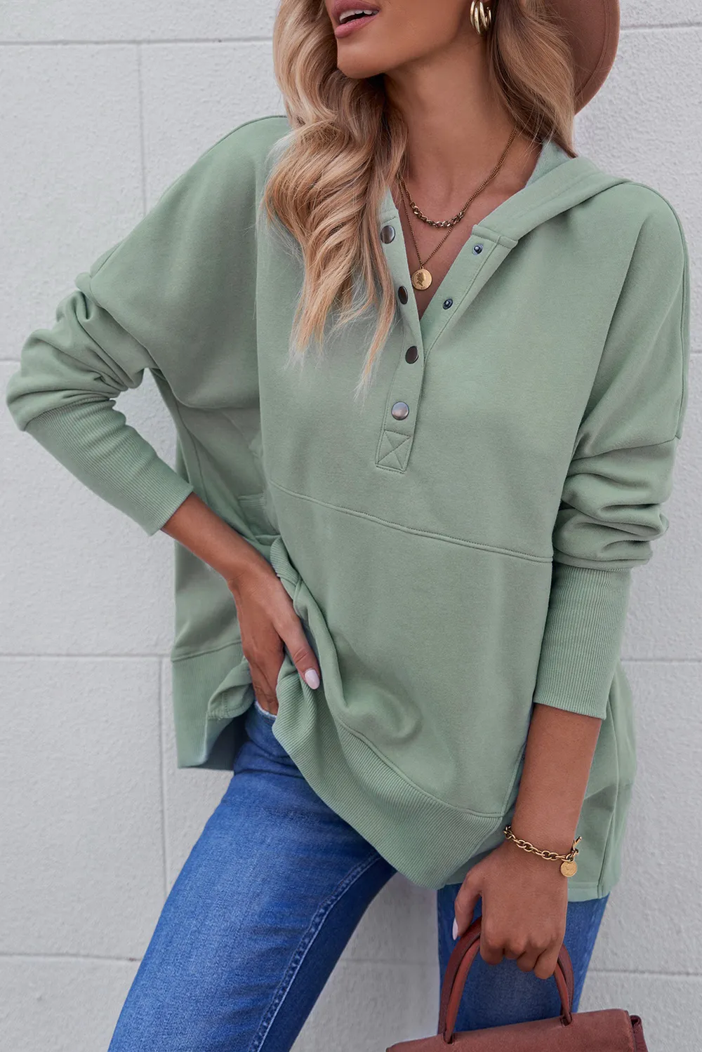 Quarter-Snap Dropped Shoulder Hoodie, image 2