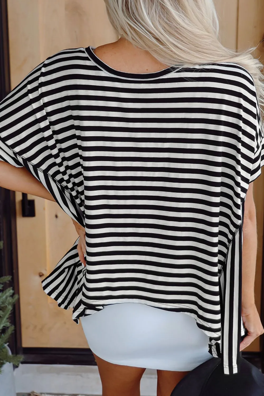 Stripe Batwing Sleeve Round Neck Oversized Top, image 6