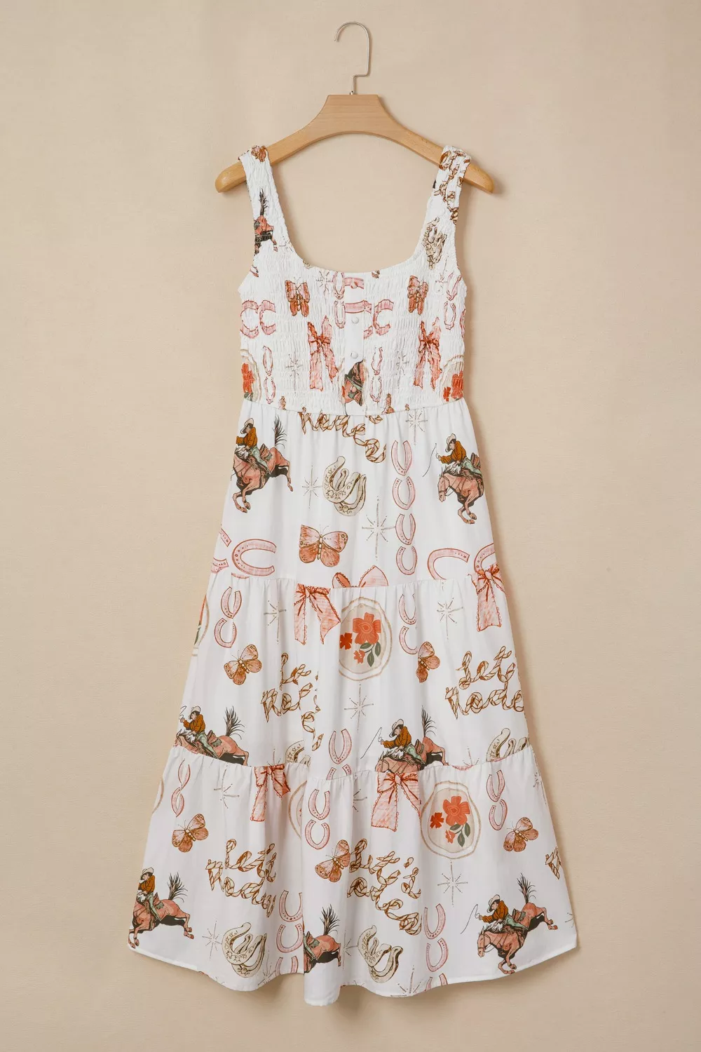 Western Horseshoe Print U-Neck Sleeveless Midi Dress, image 3