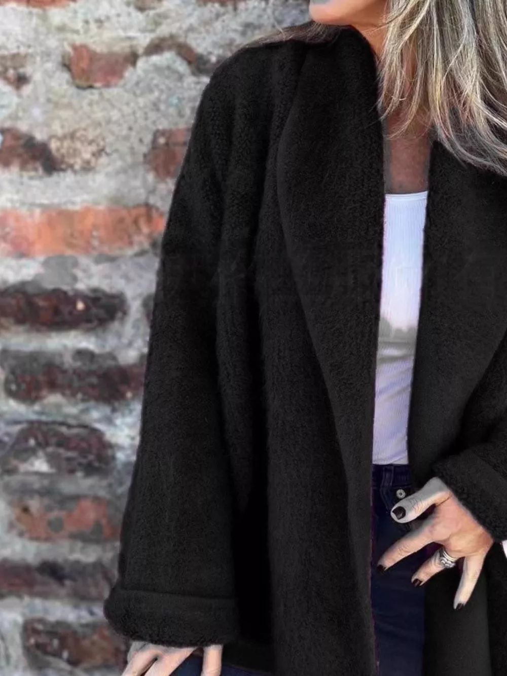 Open Front Long Sleeve Fluffy Jacket, image 6