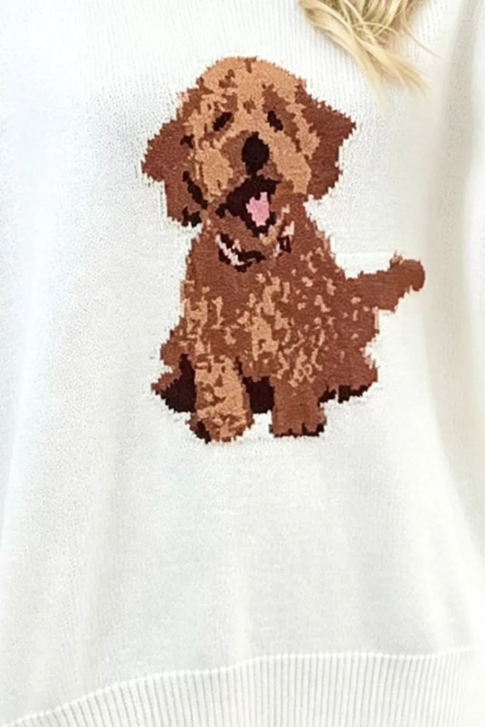 Puppy Graphic Round Neck Sweater, image 3